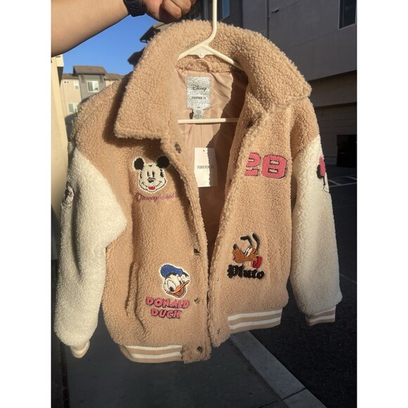 Disney X Forever 21 Varsity Sherpa Bomber Jacket Girls Size 11/12